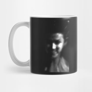 Portrait, digital collage, special processing. Weird, yet so charming, so beautiful girl. Heart of dark side. Grayscale. Mug